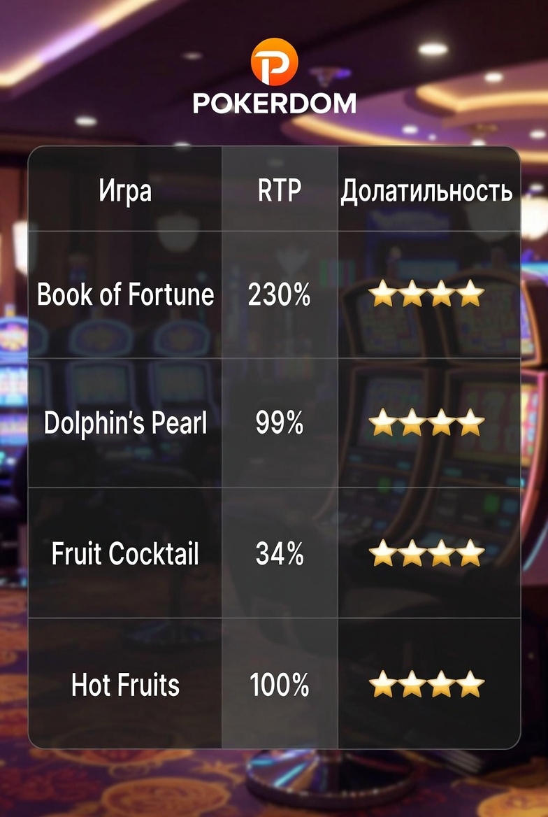 Сравнительная таблица слотов Amatic в казино Pokerdom: RTP и волатильность