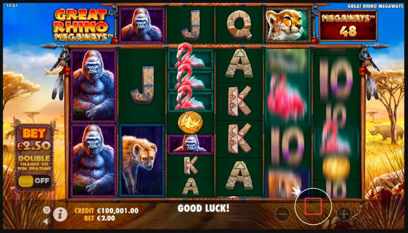 Payout table for Great Rhino Megaways symbols