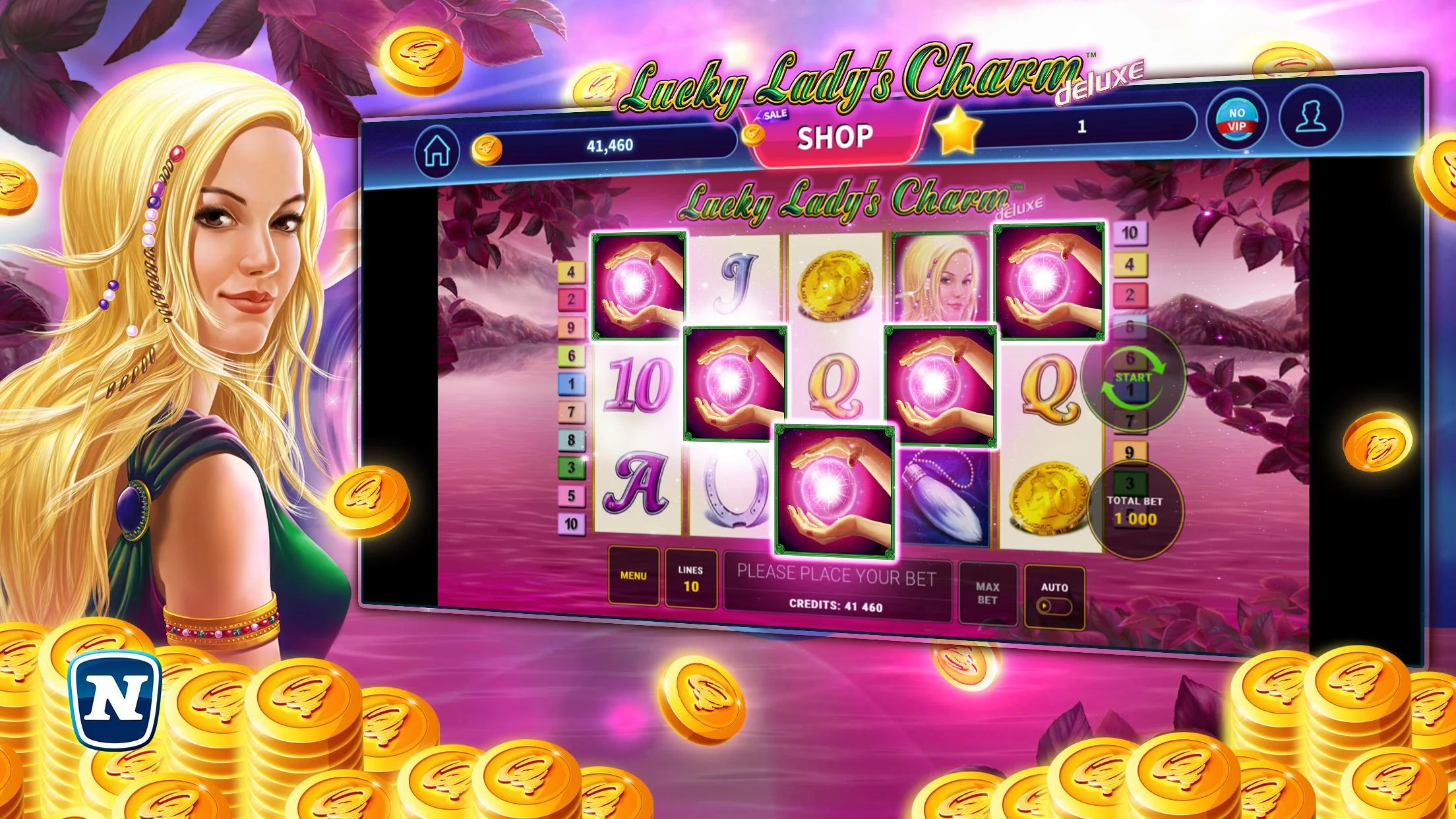 Lucky Lady's Charm Deluxe slot interface at Pokerdom