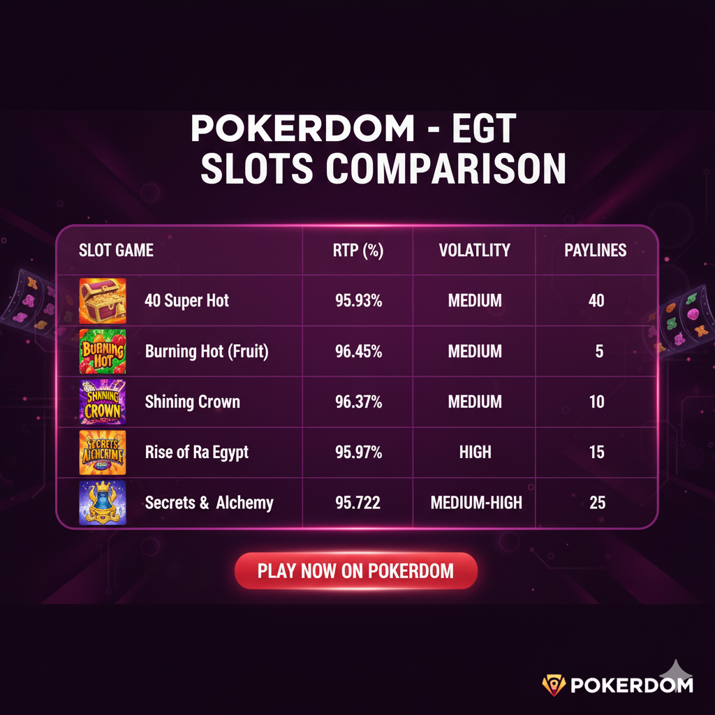 Comparative table of popular EGT slots available on the Pokerdom platform