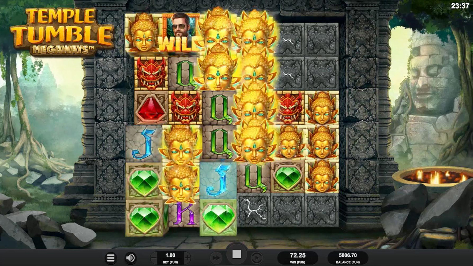 The interface of the Temple Tumble slot from Relax Gaming