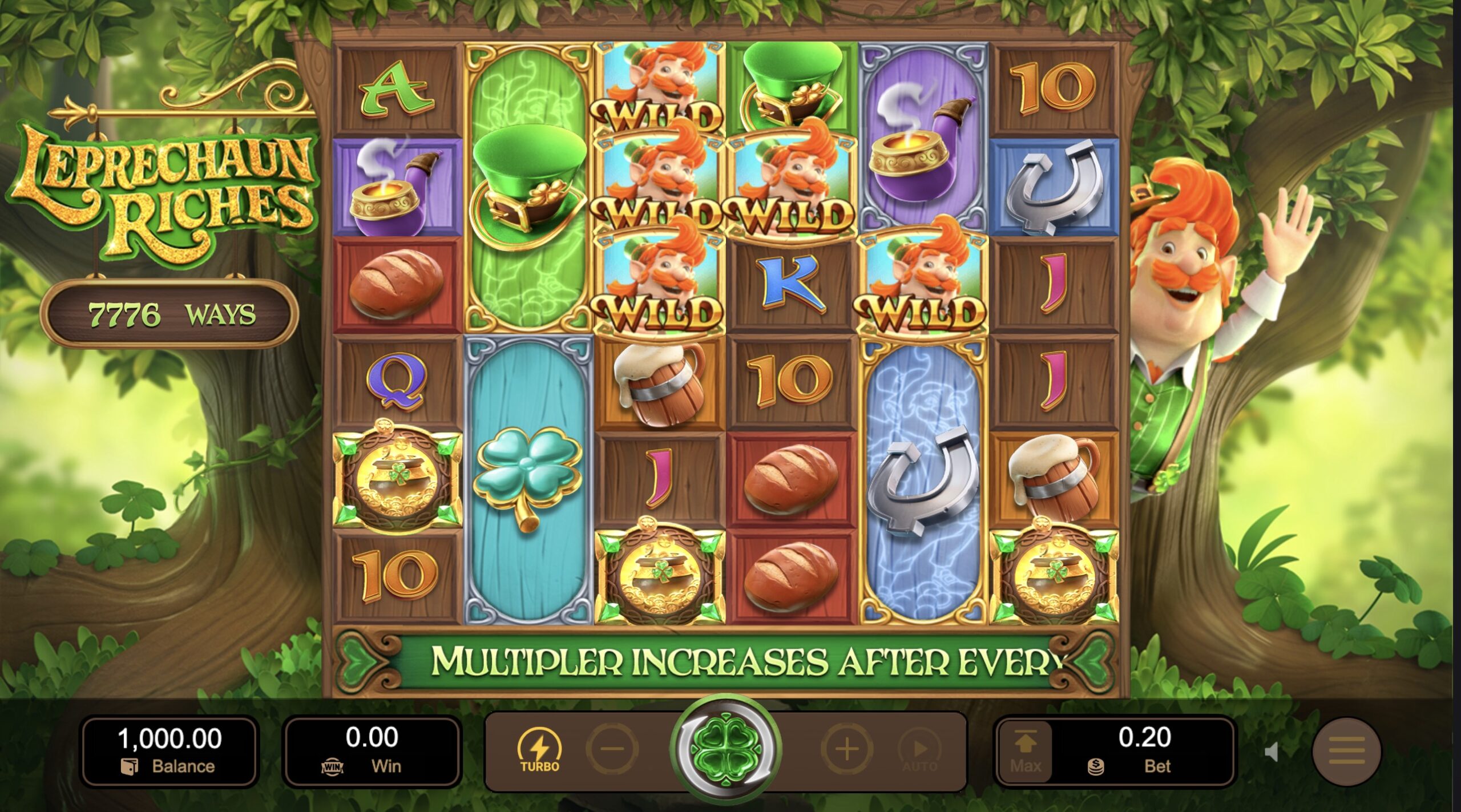 Game screen of Leprechaun Riches slot from PG SOFT