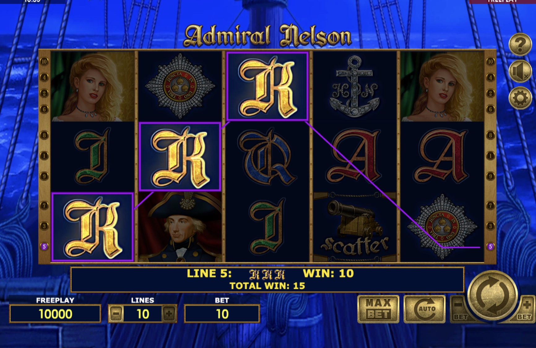 Функция риск-игры в слоте Admiral Nelson на платформе Pokerdom