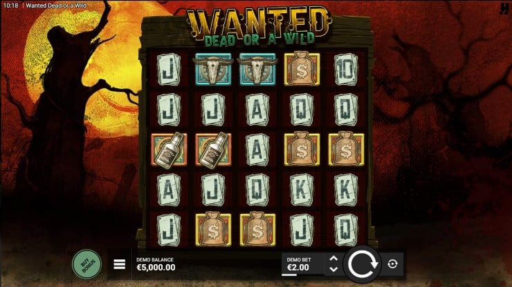 Hacksaw Gaming-ден Wanted Dead or a Wild слотының негізгі экраны