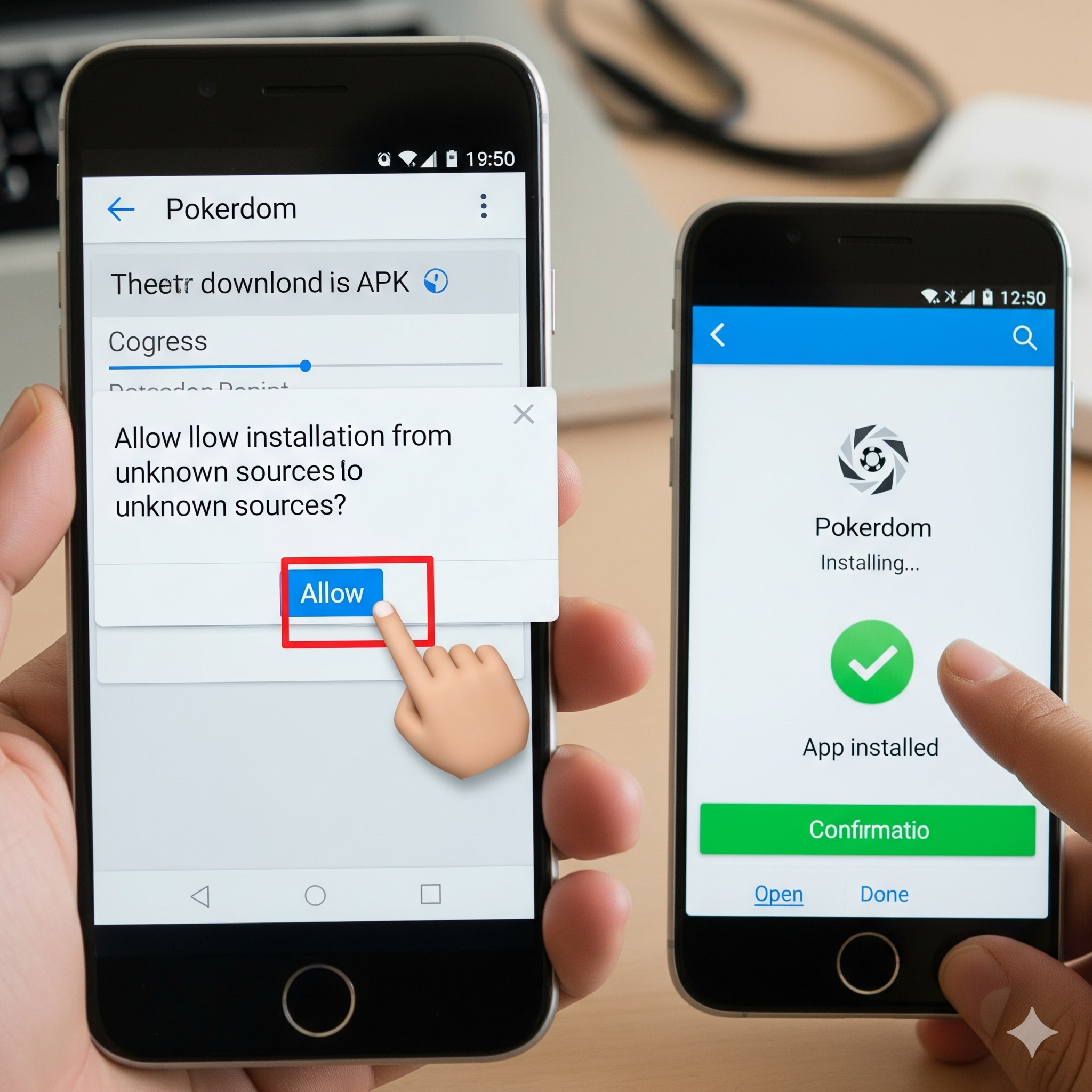 Process of installing Pokerdom APK file on Android