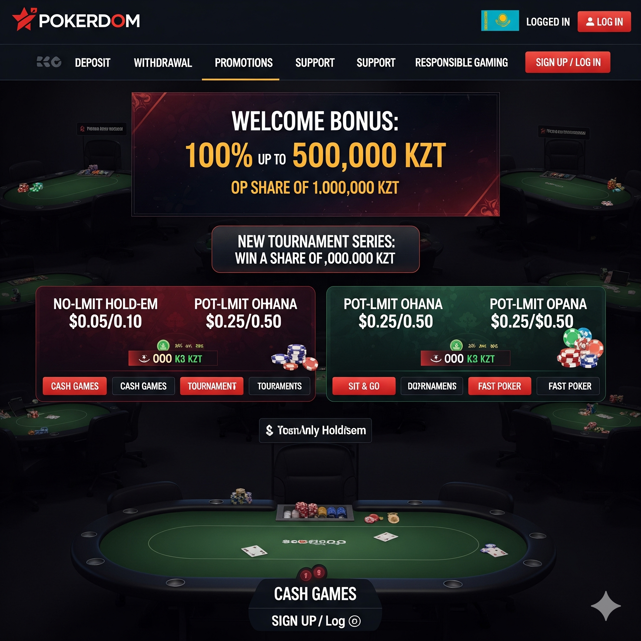 Pokerdom interface for players from Kazakhstan