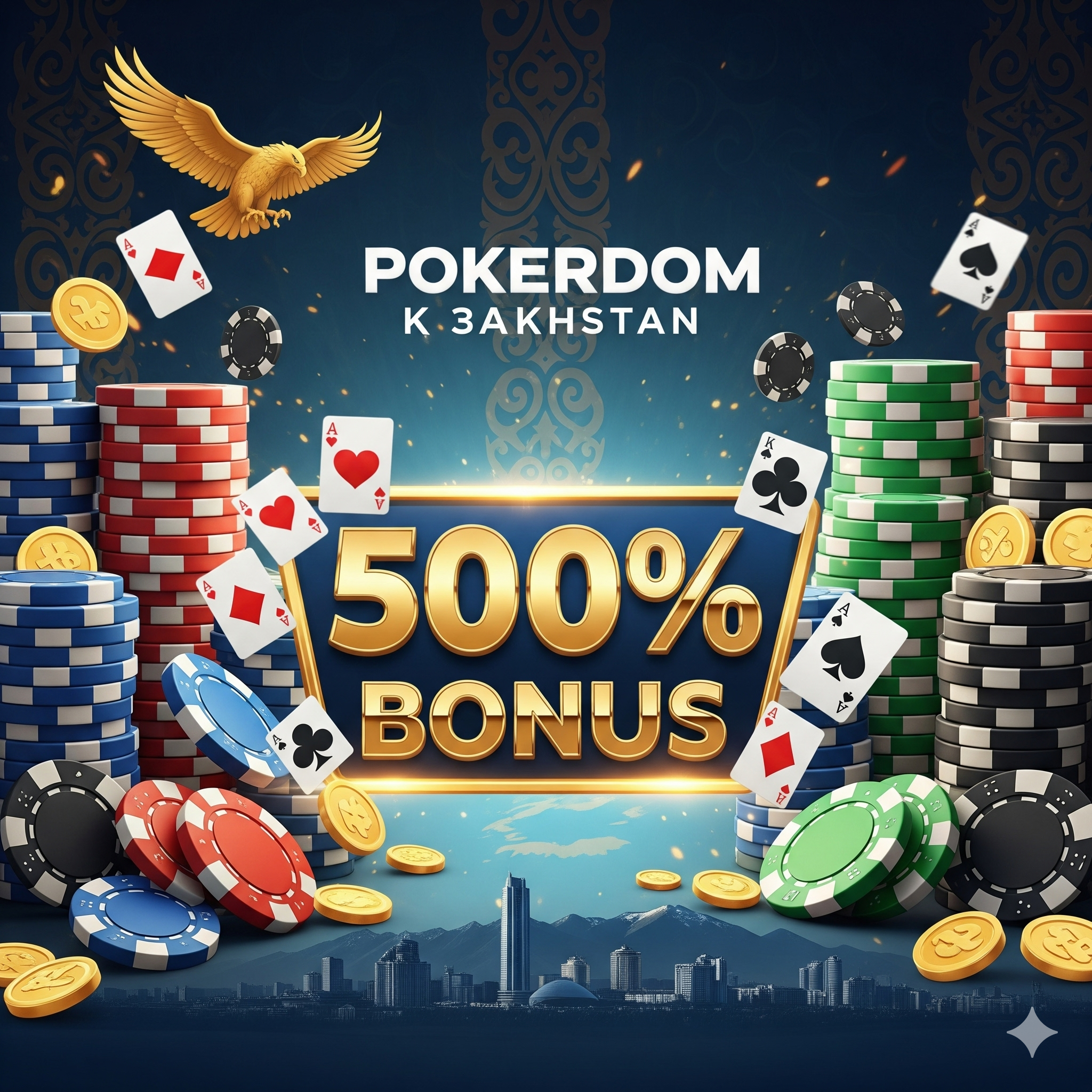 Бонусы Pokerdom Казахстан до 500 процентов.