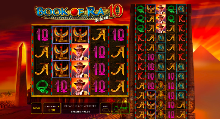 Book of Ra Deluxe 10 symbols table with payout ratios