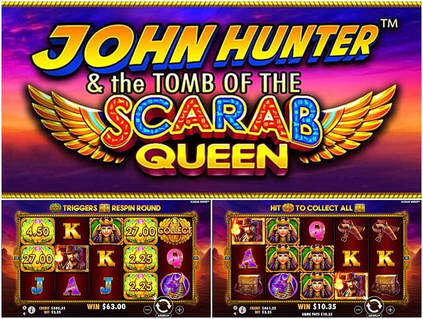 The main screen of the John Hunter and the Tomb of the Scarab Queen slot