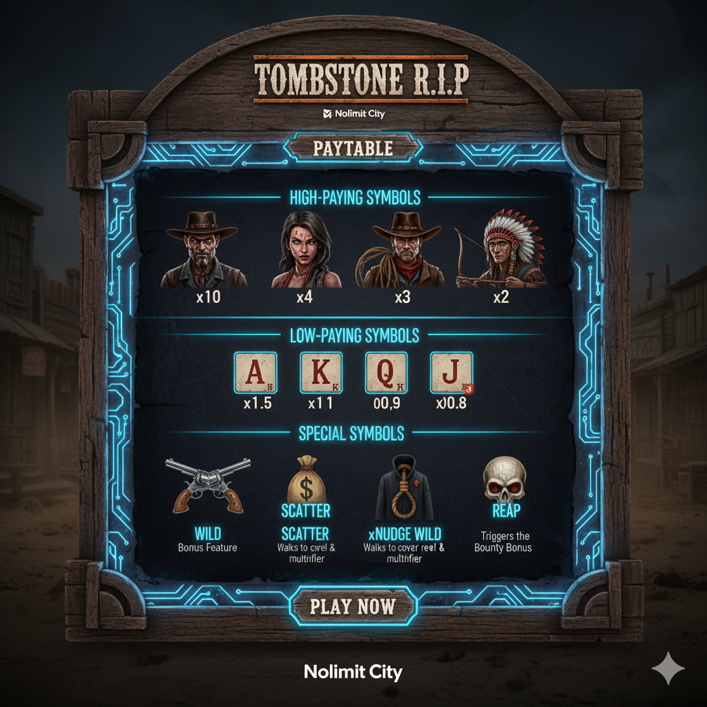 Таблица выплат символов в слоте Tombstone RIP