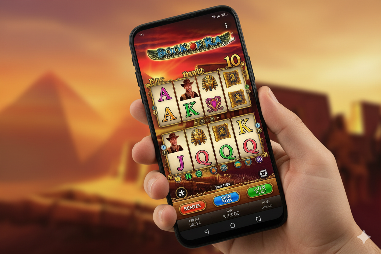 Mobile version of Book of Ra Deluxe 10 slot on a smartphone