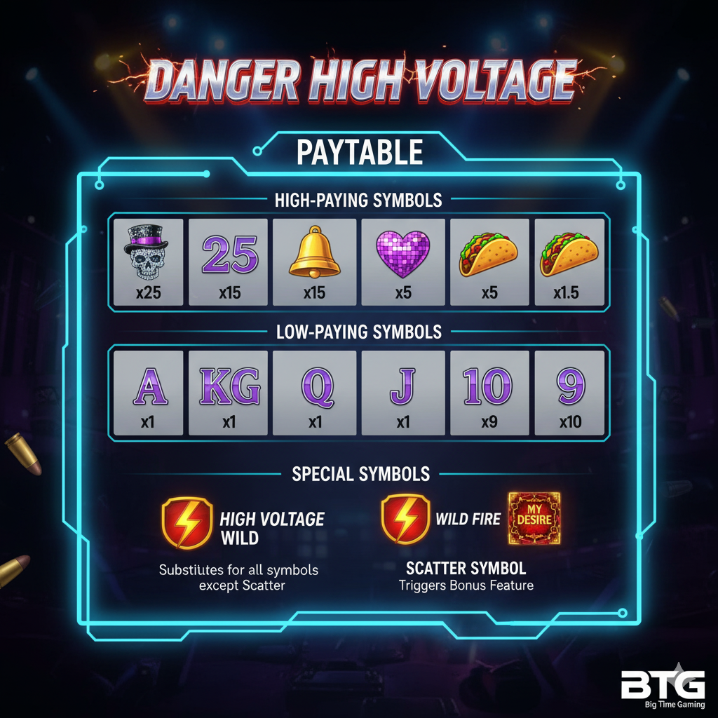Payout table for the Danger High Voltage slot