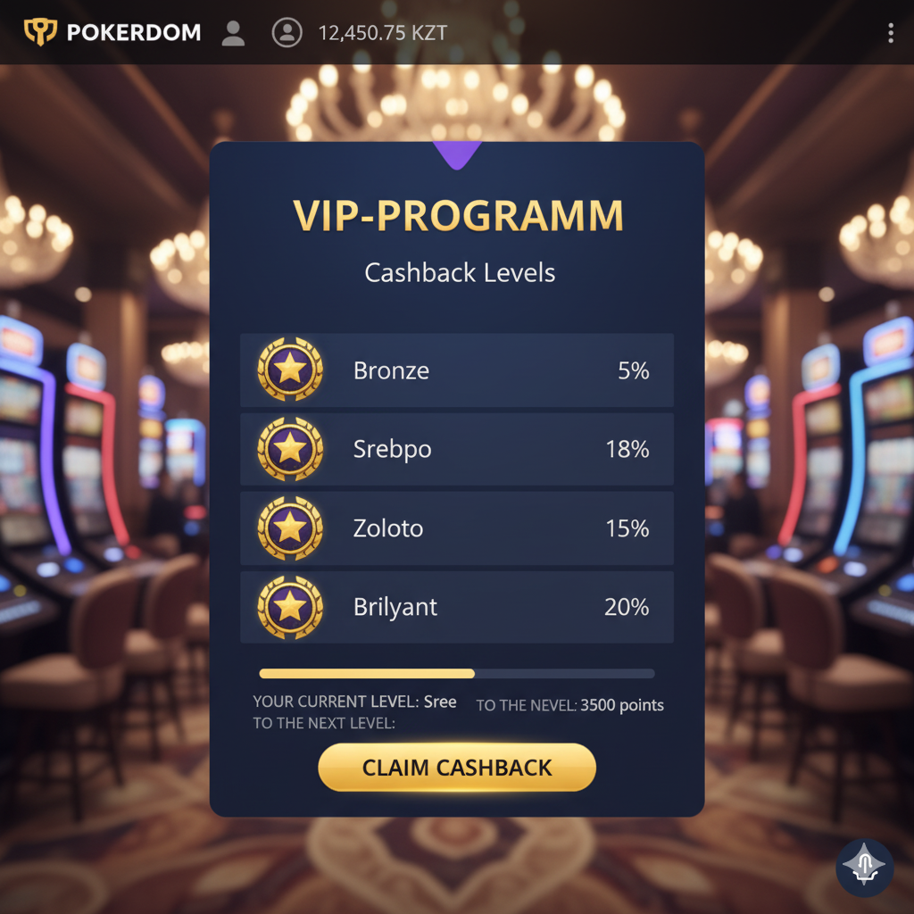 Интерфейс VIP-программы Покердом с кэшбэком