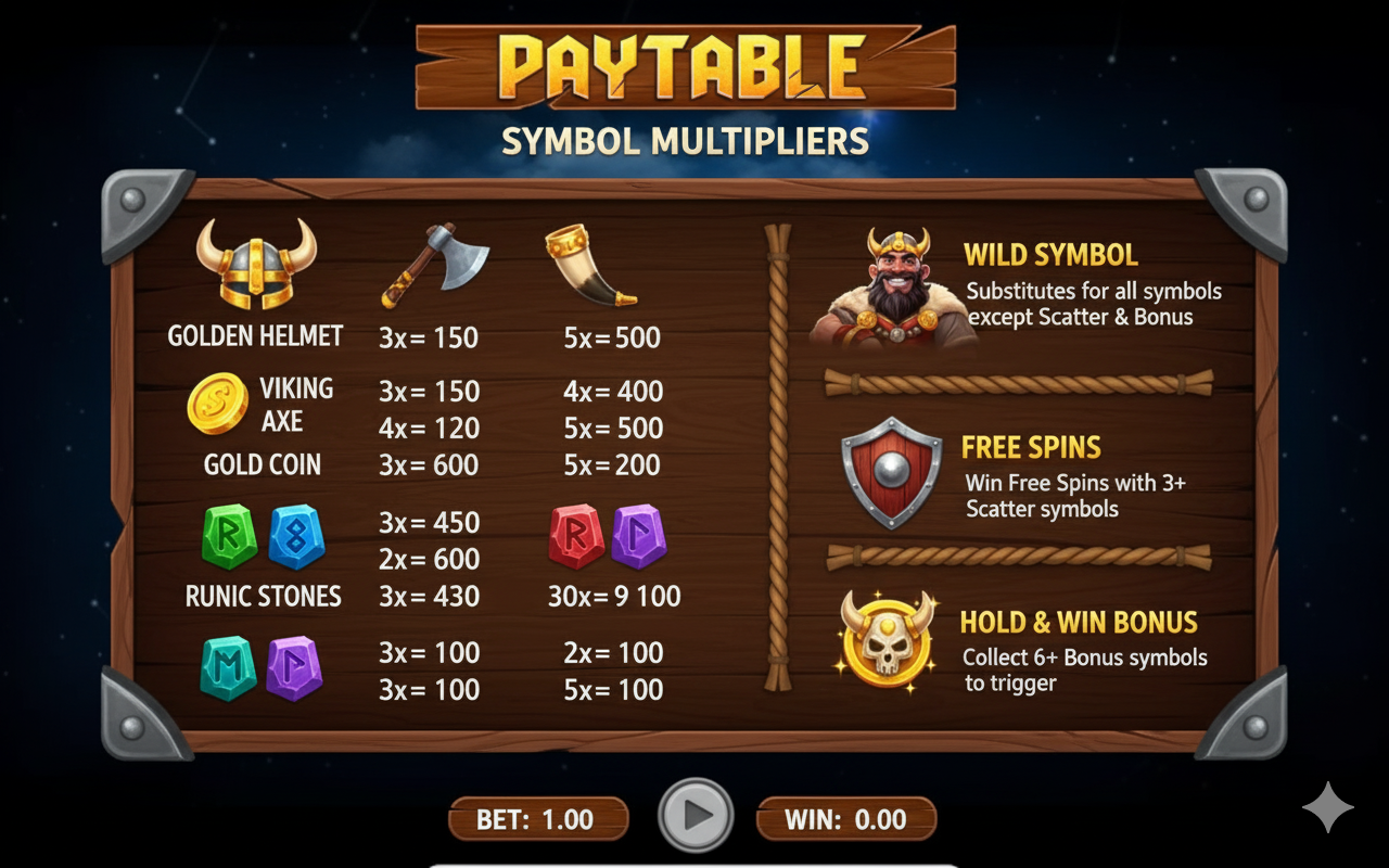 Screenshot of the slot's paytable with coefficients for each symbol
