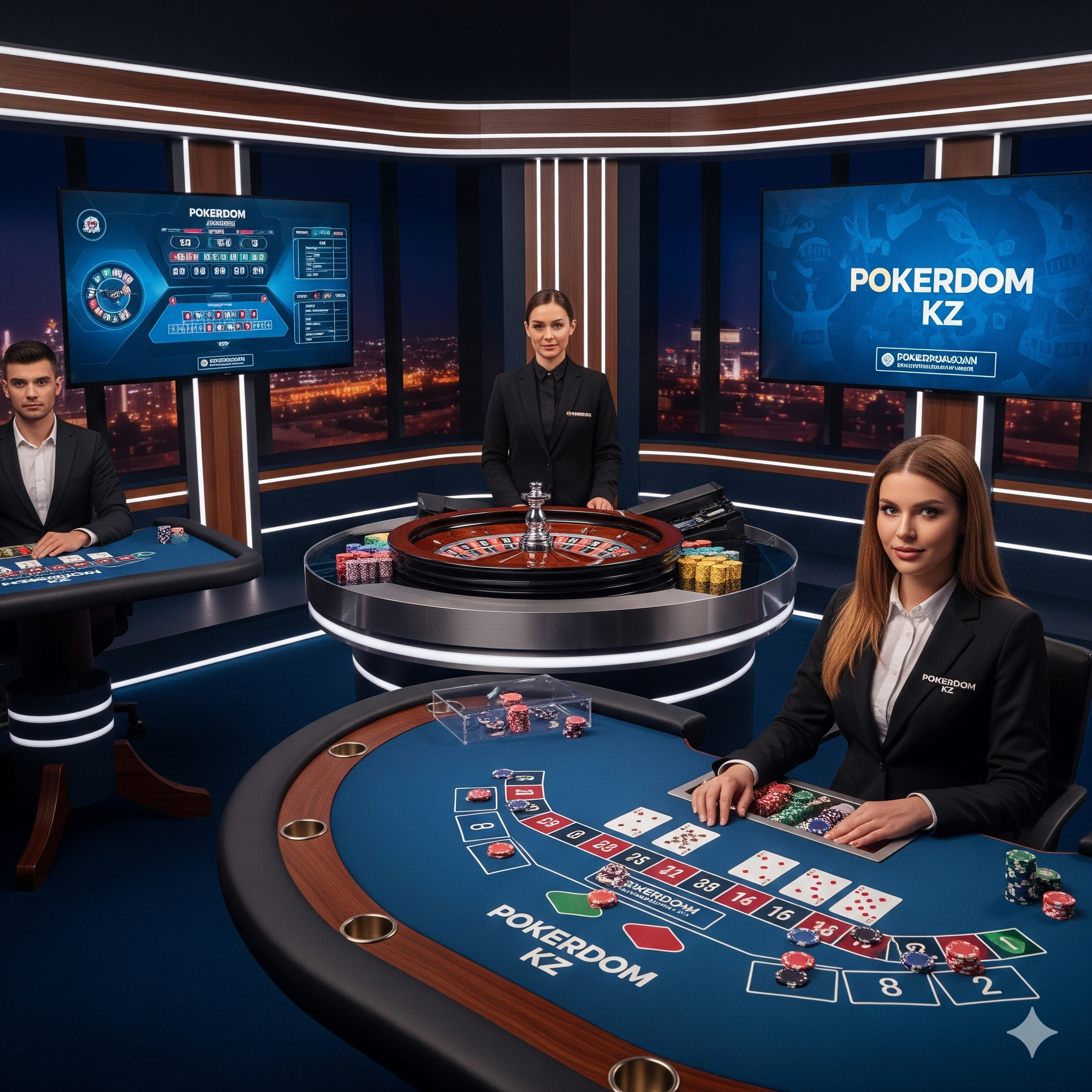 HD-студия Live Casino Pokerdom KZ с профессиональными дилерами және рулеткой