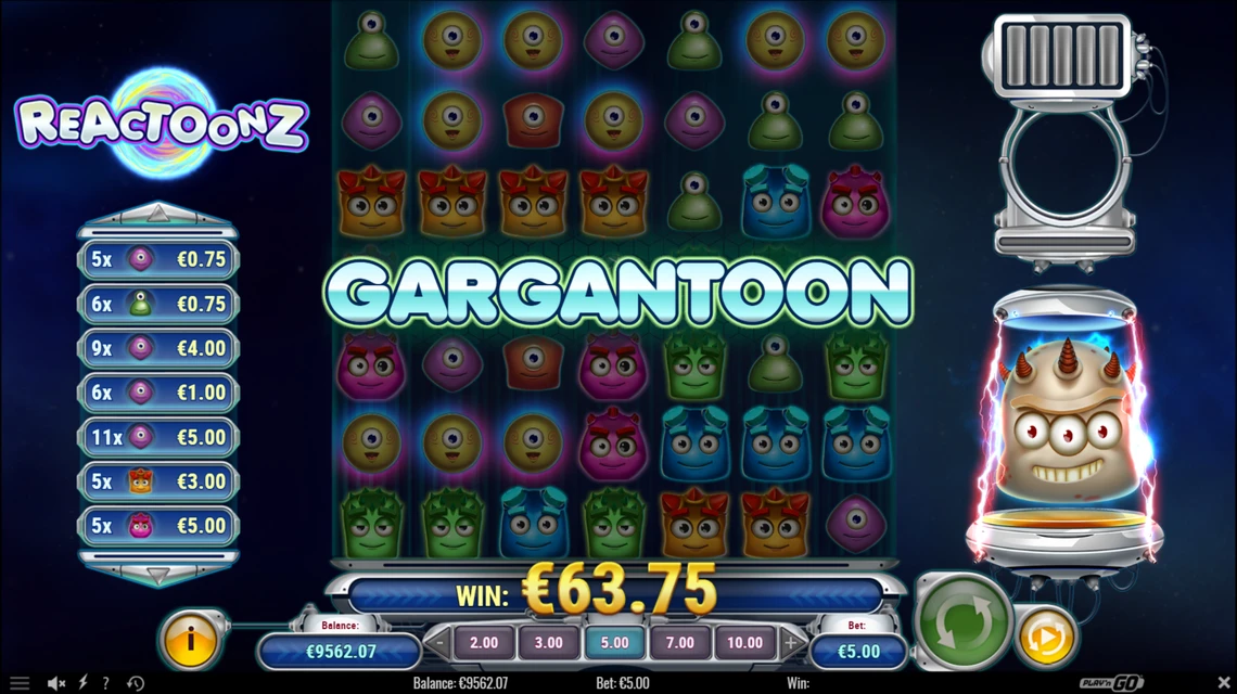 Reactoonz слотындағы Gargantoon функциясының іске қосылуы