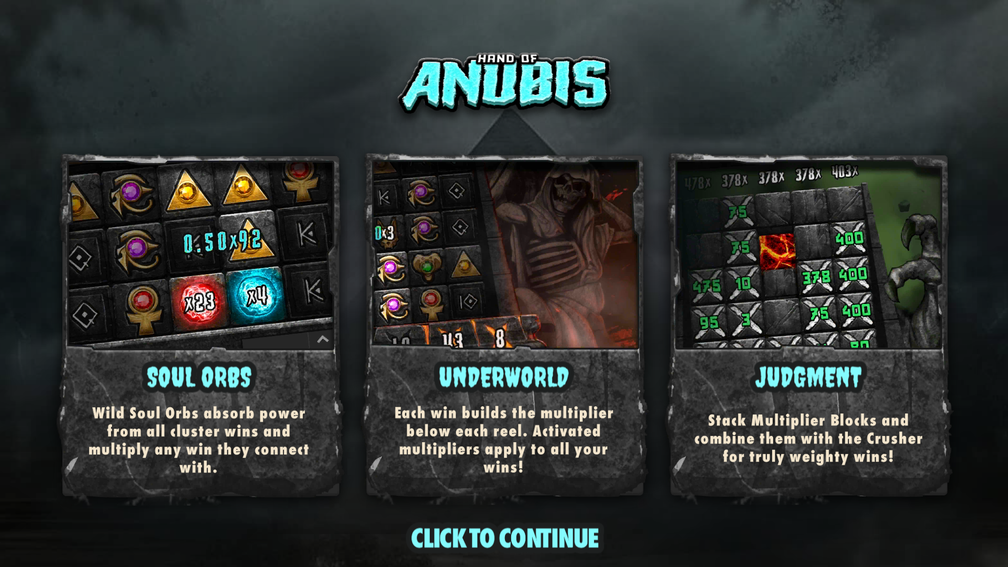Hand of Anubis bonus round with free spins