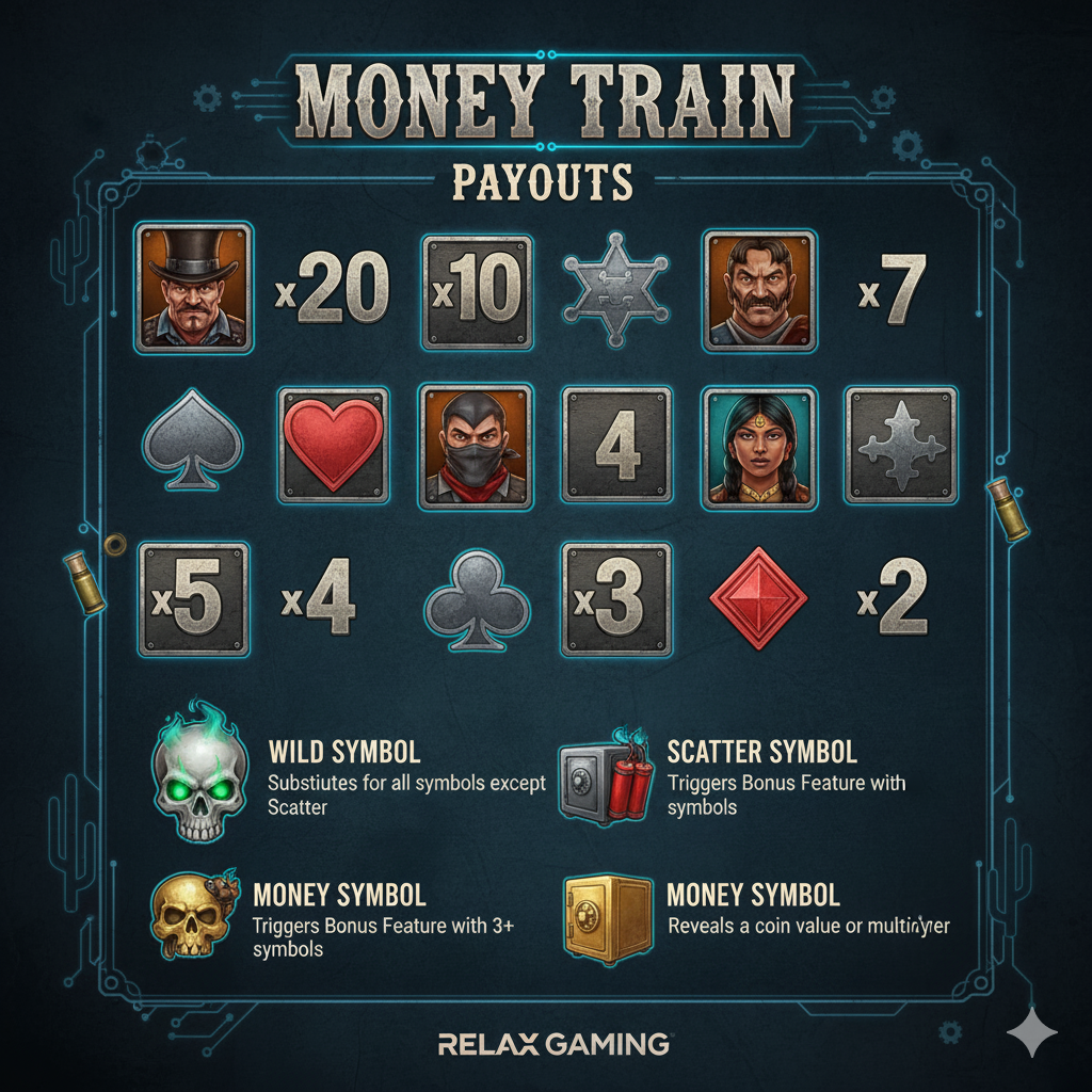 Money Train слотындағы символдардың төлем кестесі
