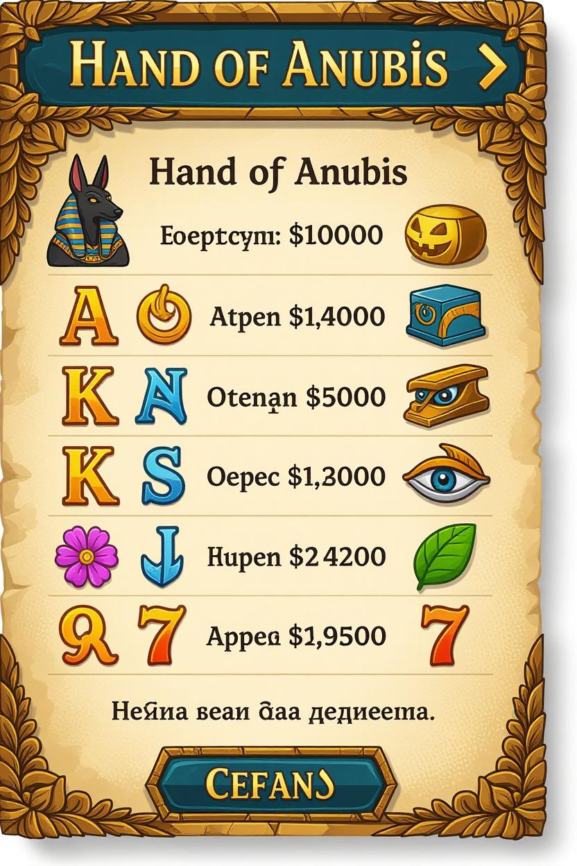 Hand of Anubis symbol payout table