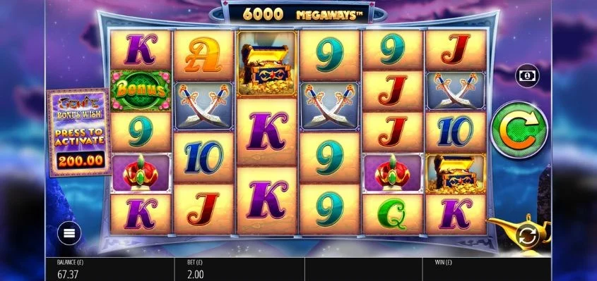 Screenshot of the Genie Jackpots Megaways slot from Blueprint Gaming