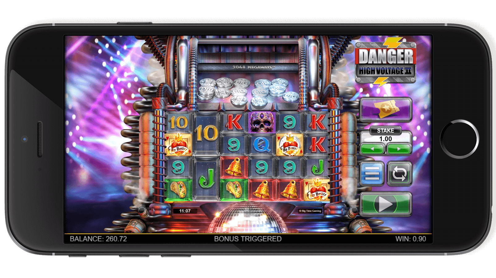 Interface of the Danger High Voltage slot from Big Time Gaming