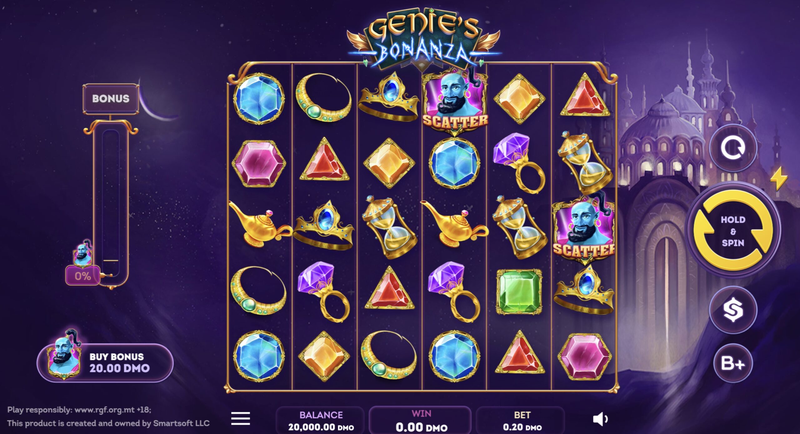 Интерфейс слота Genie's Bonanza с игровым полем