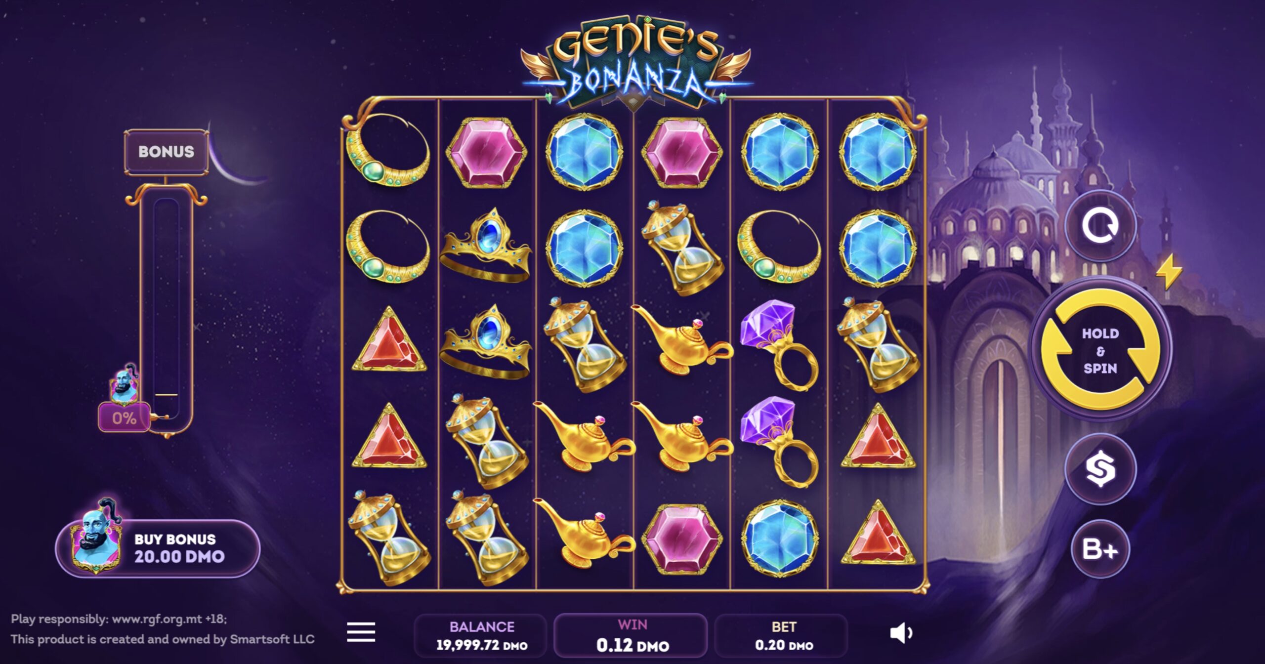 График распределения волатильности и RTP в Genie's Bonanza
