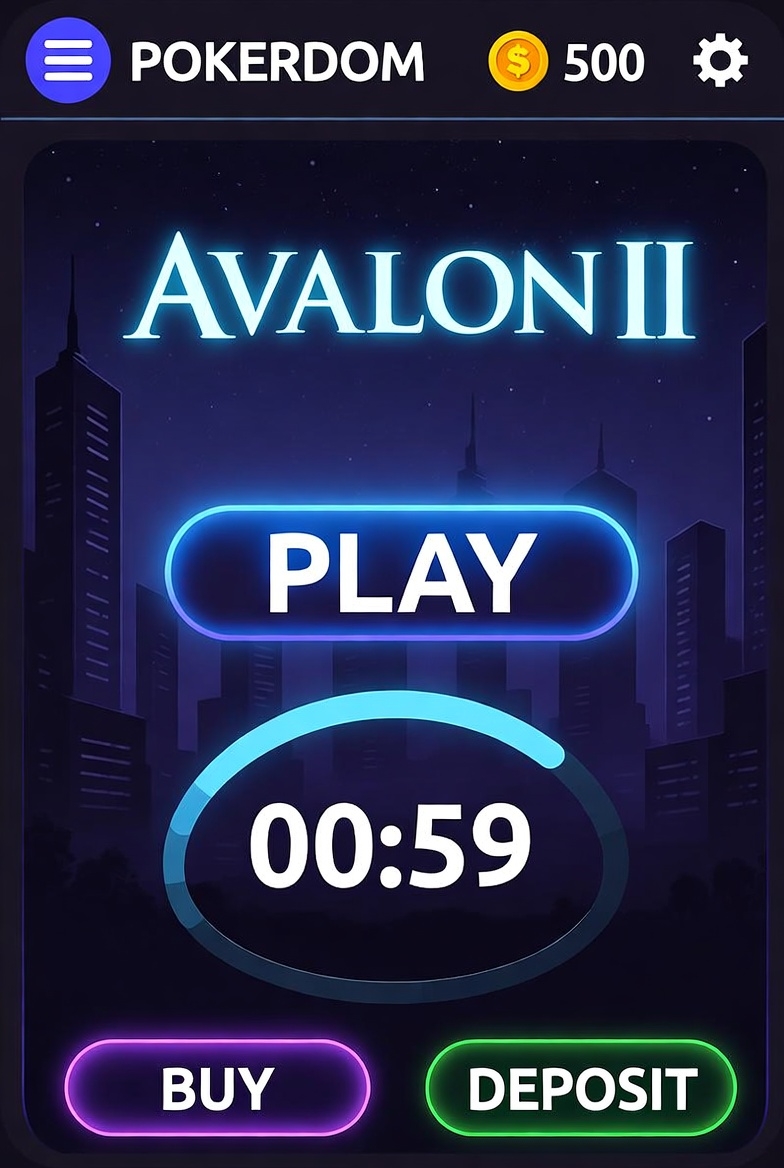 Pokerdom қосымшасындағы Avalon II мобильді нұсқасының скриншоты